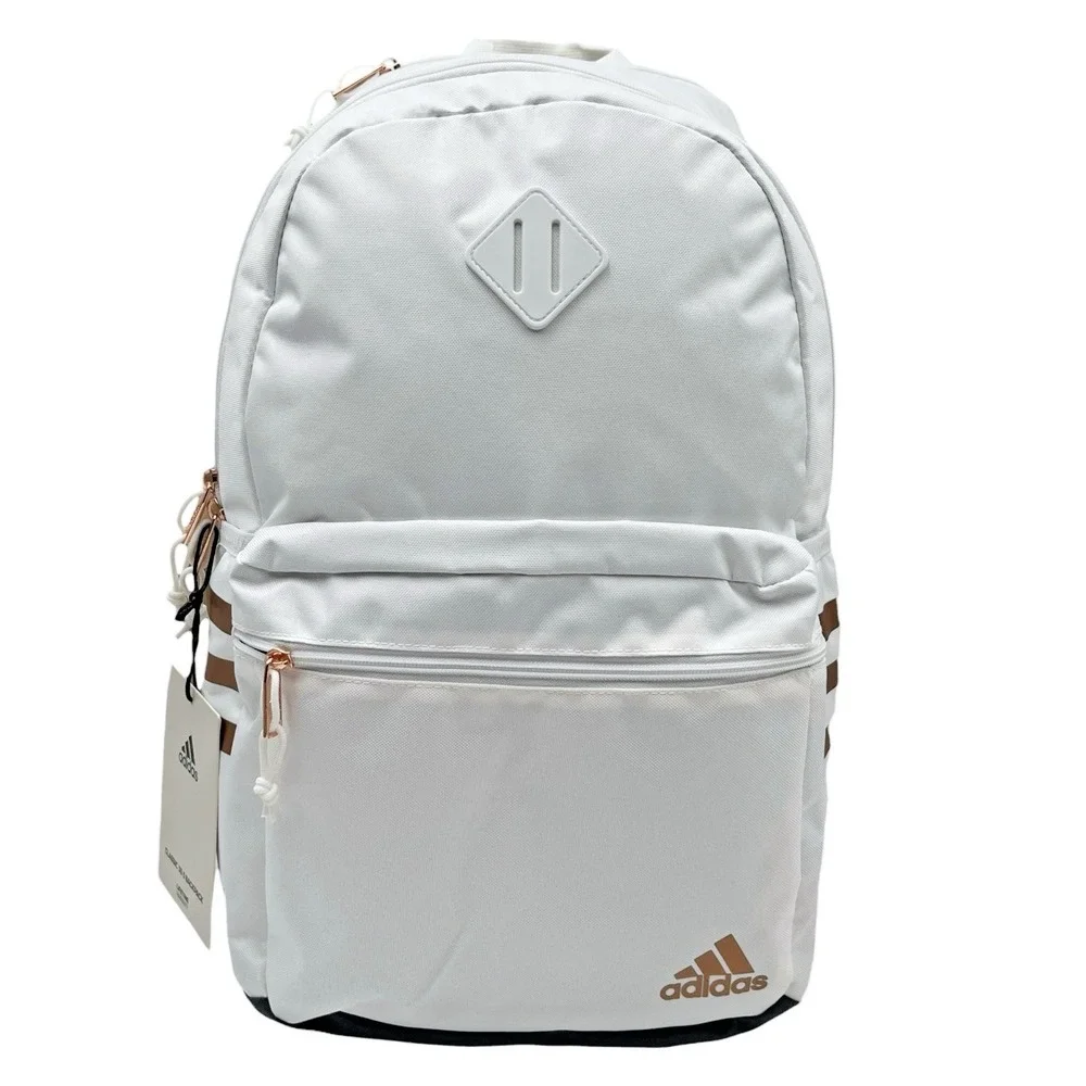 Adidas Classic 3S 5 Unisex School Backpack Fits 16" Laptop White Rose Gold - Picture 2 of 12